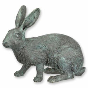 Casa Padrino sculpture décorative en bronze lapin gris / turquoise 34 cm - Figurine de jardin