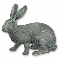 Casa Padrino scultura decorativa in bronzo coniglio grigio / turchese 34 cm - Figura da giardino