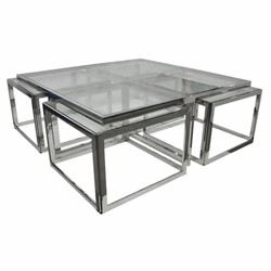 Casa Padrino coffee table with 4 pull-out side tables silver 120 cm