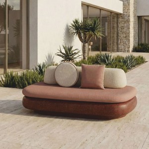 Casa Padrino Luxus Beton Sofa Braun / Rosa / Creme 188 cm - Outdoor Garten Sofa