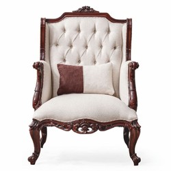 Prunkvoller Luxus Barock Wohnzimmer Sessel Ohrensessel Weiß Dunnkelbraun