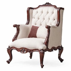 Prunkvoller Luxus Barock Wohnzimmer Sessel Ohrensessel Weiß Dunnkelbraun
