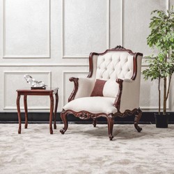 Prunkvoller Luxus Barock Wohnzimmer Sessel Ohrensessel Weiß Dunnkelbraun