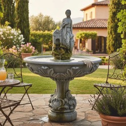 Casa Padrino Baroque Fountain Gray Ø 108 x H. 150 cm – Baroque Style Garden Fountain