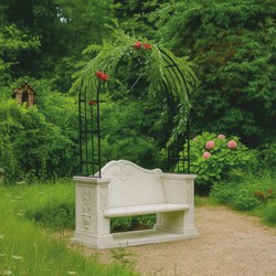 Casa Padrino Baroque Garden Bench with Rose Arch Light Gray / Black 155 x H. 250 cm - Made in Italy