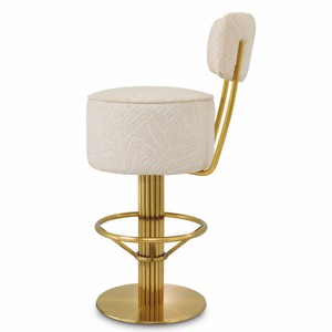 Casa Padrino Luxus Edelstahl Barstuhl Creme / Messing H. 104 cm - Luxus Bar Möbel