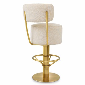 Casa Padrino Luxus Edelstahl Barstuhl Creme / Messing H. 104 cm - Luxus Bar Möbel
