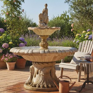 Casa Padrino fuente barroco gris Ø 145 x Al. 215 cm - Magnífica fuente de jardín
