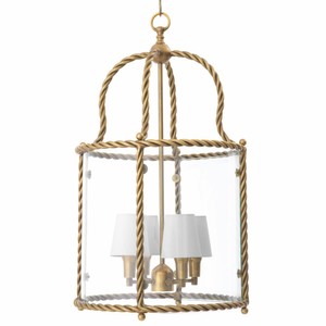 Casa Padrino Luxus Hängeleuchte Vintage Messing / Weiß H. 72,5 cm - Luxus Qualität