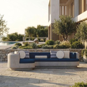 Casa Padrino sofá esquinero de lujo izquierdo gris / azul 335 x 281 cm - Sofá modular de hormigón