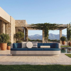 Casa Padrino sofá de lujo de hormigón gris / azul 294 cm - Sofá de salón y jardín