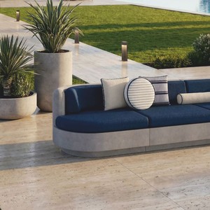 Casa Padrino Luxus Beton Sofa Grau / Blau 294 cm - Wohnzimmer & Garten Sofa