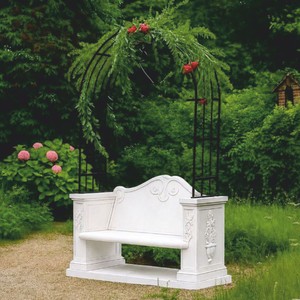 Casa Padrino banco de jardín barroco con arco de rosas blanco / negro 155 x Al. 250 cm - Hecho en Italia