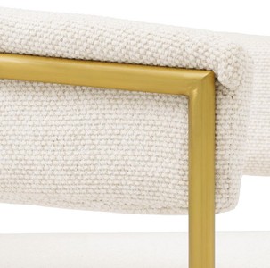 Casa Padrino Luxus Esszimmer Stuhl mit Armlehnen Cremeweiß / Messing - Esszimmer Möbel
