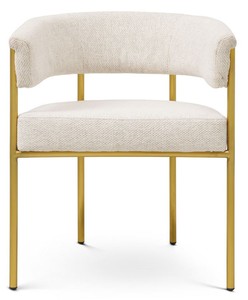 Casa Padrino Luxus Esszimmer Stuhl mit Armlehnen Cremeweiß / Messing - Esszimmer Möbel