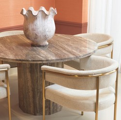 Casa Padrino chaise de salle à manger de luxe avec accoudoirs blanc crème / laiton - Mobilier de salle à manger