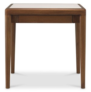 Casa Padrino Luxus Mahagoni Beistelltisch mit Marmorplatte und Schublade Braun / Beige