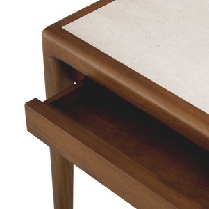 Casa Padrino Luxus Mahagoni Beistelltisch mit Marmorplatte und Schublade Braun / Beige