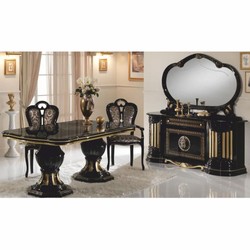 Casa Padrino conjunto de comedor barroco de lujo negro / oro - 1 Mesa y 6 Sillas - Hecho en Italia