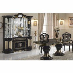 Casa Padrino conjunto de comedor barroco de lujo negro / oro - 1 Mesa y 6 Sillas - Hecho en Italia
