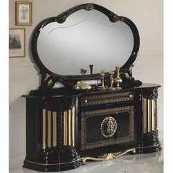 Casa Padrino Aparador Barroco de Lujo con Espejo Negro / Oro - Hecho en Italia