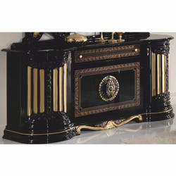 Casa Padrino Aparador Barroco de Lujo con Espejo Negro / Oro - Hecho en Italia
