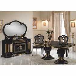Casa Padrino Aparador Barroco de Lujo con Espejo Negro / Oro - Hecho en Italia