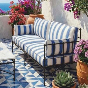 Casa Padrino sofá de lujo de hierro forjado azul / blanco / negro 245 cm - Sofá para hotel y jardín