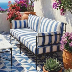 Casa Padrino sofá de lujo de hierro forjado azul / blanco / negro 245 cm - Sofá para hotel y jardín