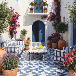 Casa Padrino sofá de lujo de hierro forjado azul / blanco / negro 245 cm - Sofá para hotel y jardín