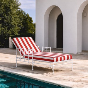 Casa Padrino Tumbona de Jardín de Lujo con Reposabrazos Blanco / Rojo 190 cm - Muebles de Hotel y Jardín VPP