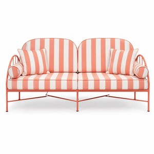 Casa Padrino sofá de lujo de hierro forjado rosa / blanco 240 cm - Sofá para hotel y jardín