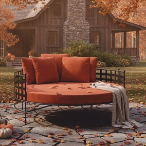 Casa Padrino Isla Tumbona de Lujo de Hierro Forjado Negro / Naranja Ø 170 cm - Muebles de Hotel y Jardín