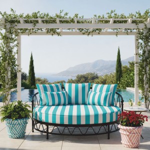 Casa Padrino Isla Tumbona de Lujo de Hierro Forjado Negro / Blanco / Turquesa Ø 170 cm - Muebles de Jardín