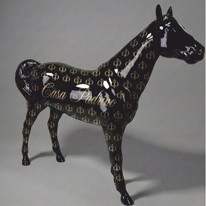 Casa Padrino XXL decorative sculpture horse black / gold 245 cm - Life size garden figure CPB