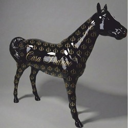 Casa Padrino XXL decorative sculpture horse black / gold 245 cm - Life size garden figure CPB