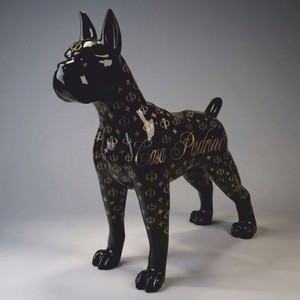 Casa Padrino XXL decorative sculpture boxer dog black / gold 190 cm - Huge garden figure CPB
