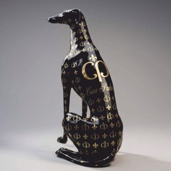 Casa Padrino XXL decorative sculpture greyhound black / gold H. 180 cm - Garden decoration figure CPB