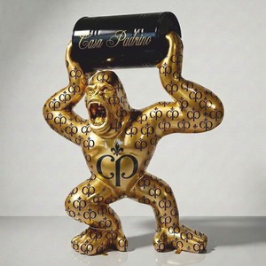 Casa Padrino XXL Decorative Sculpture Gorilla with Barrel Gold / Black H. 240 cm - Garden Figure - CPB