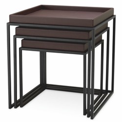 Luxus Wohnzimmer Hotel Beistelltisch 3er Set Dunkelbraun Schwarz