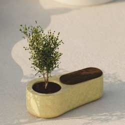 Casa Padrino Luxury Concrete Garden Bench with Planter Yellow / Dark Brown 145 cm