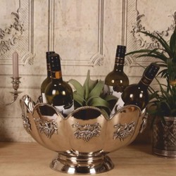 Casa Padrino Enfriador de Vino Barroco de Latón Plata Ø 41 cm - Enfriador de Champaña Barroco