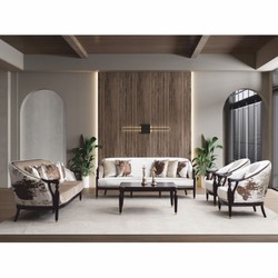 Casa Padrino Canapé Baroque de Luxe Crème / Marron Foncé / Or 227 cm - Meubles Baroques