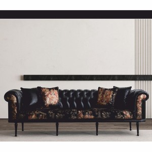 Casa Padrino Luxus Barock Sofa Schwarz / Gold 260 cm - Barock Wohnzimmer Möbel