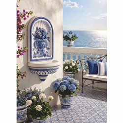 Casa Padrino fuente de pared Art Nouveau de lujo blanco / azul Al. 130 cm - Decoración de jardín Casa Padrino fuente de pared Art Nouveau de lujo blanco / azul Al. 130 cm - Decoración de jardín