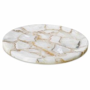 Casa Padrino Luxus Achat Stein Serviertablett Weiß / Beige Ø 41 cm - Luxus Accessoires