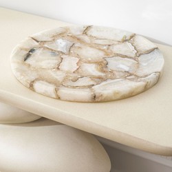 Rundes Luxus Achat Stein Tablett Serviertablett Weiß Beige