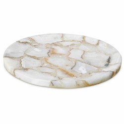 Rundes Luxus Achat Stein Tablett Serviertablett Weiß Beige