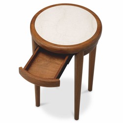 Casa Padrino table d'appoint de luxe en acajou avec plateau en marbre et tiroir marron / beige H. 70 cm