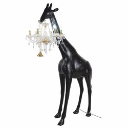 Casa Padrino lámpara de pie XXL jirafa con araña barroco negro mate / oro Al. 265 cm